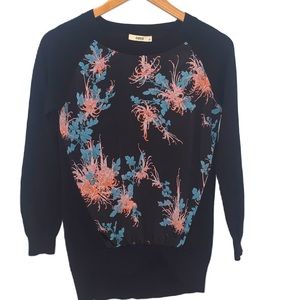 Oasis Black Floral Cotton/Viscose Blend Sweater Size XS